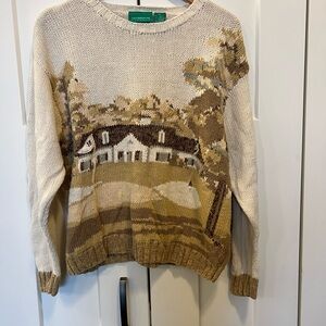 Vintage Liz Claiborne Beige Scenic Golf Course Crew Neck Sweater